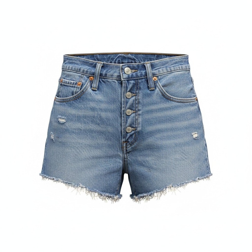 Levis 501 Original Short Women 26 Blue Excellent Button Fly Cut Off Chain Stitch